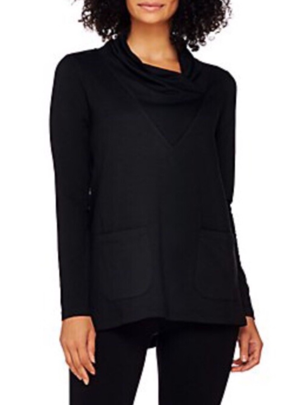 LOGO Lounge by Lori
Goldstein French Terry Cowl Neck Top with Pockets Black MED